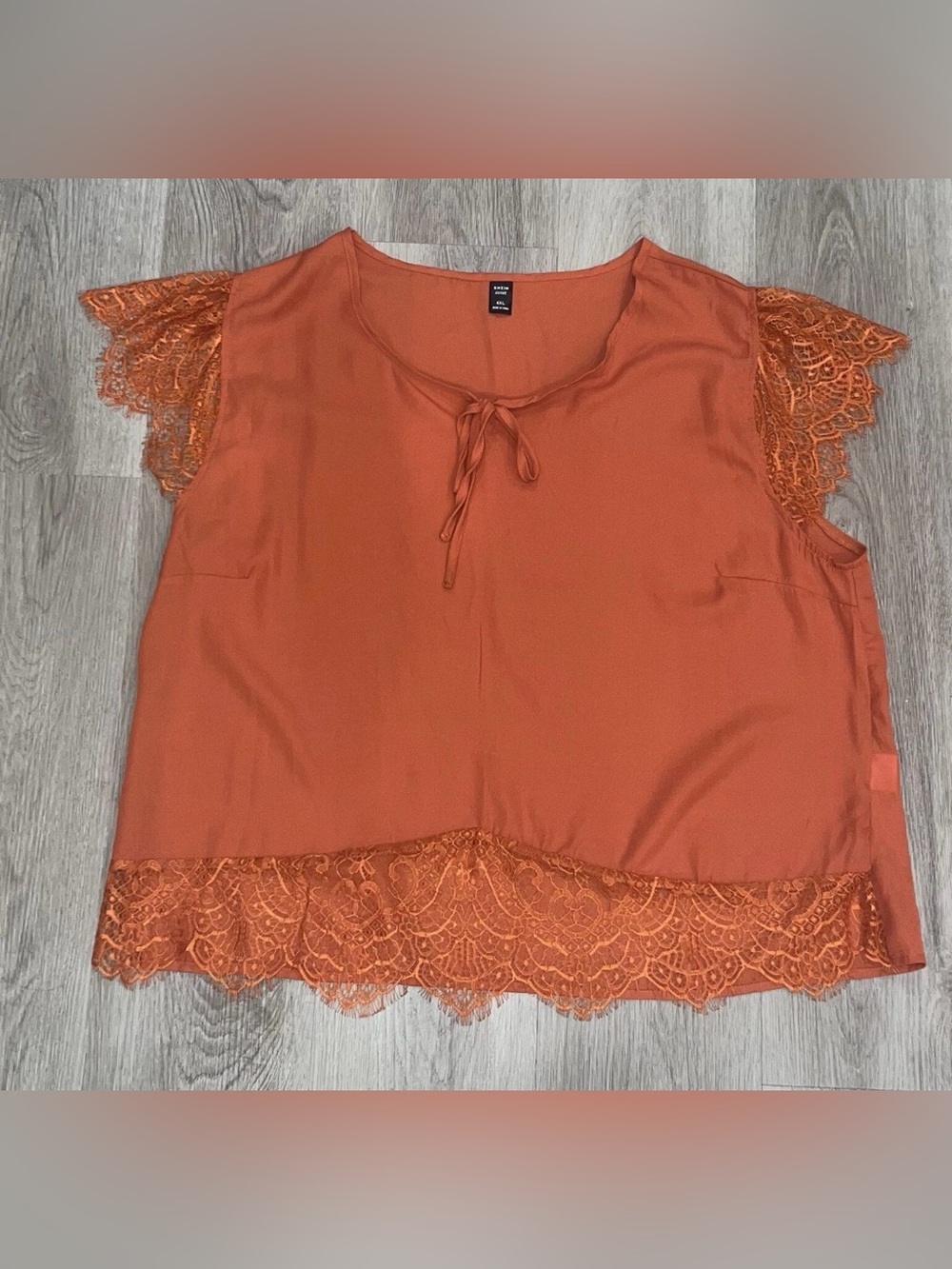 Shein Curve Woman’s Orange Casual Cap Sleeve Lace Detail Blouse Plus Size 4XL
